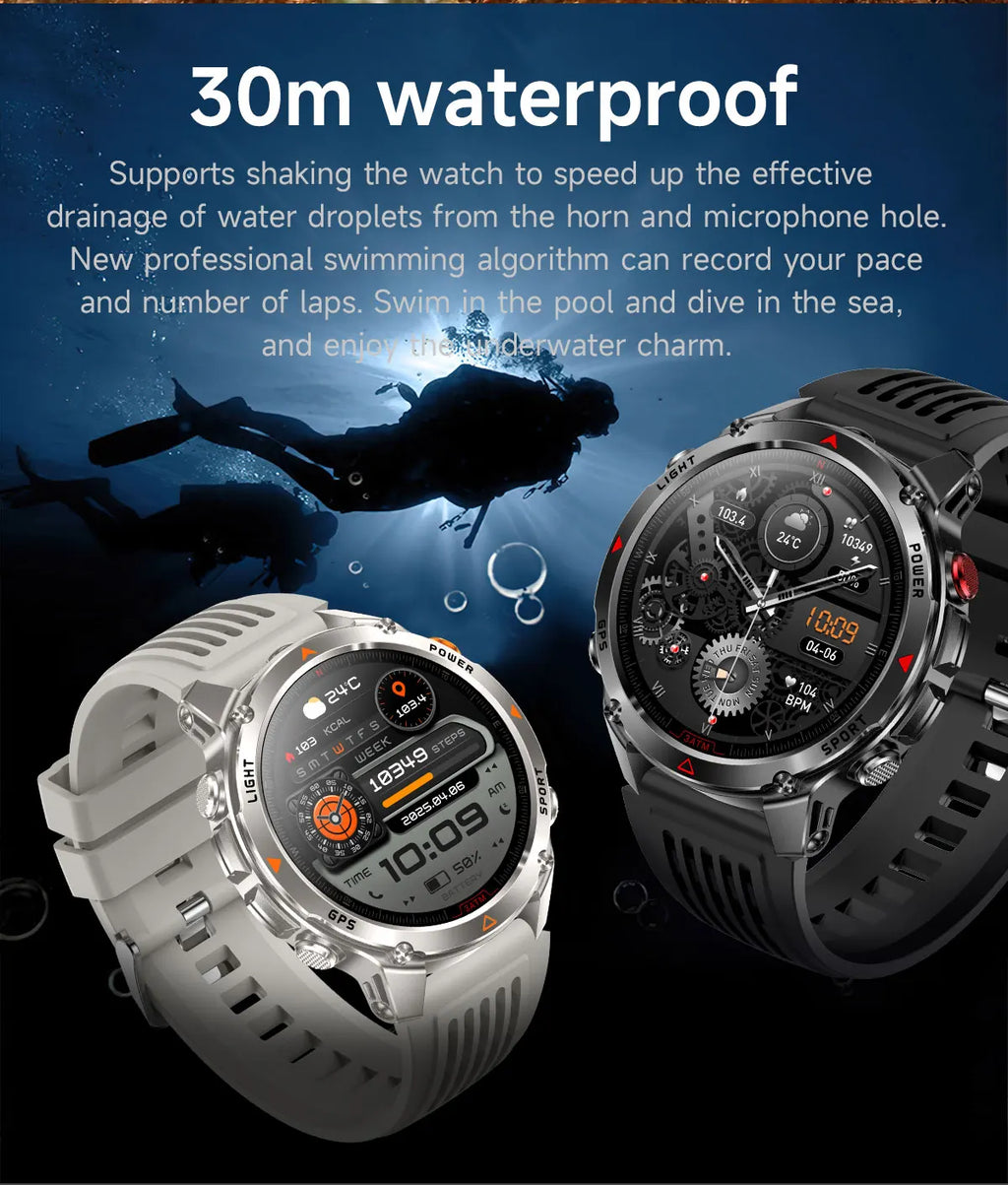 2025New Outdoor Military Smart Watch Men 1.46" AMOLED Built-in GPS Compass Altimeter 3ATM Waterproof Clock BT Call SmartWatches