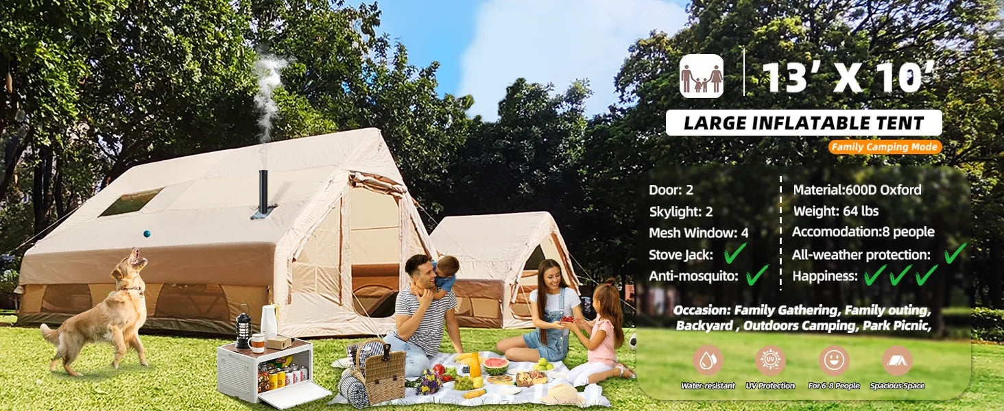 129 Sqft Large inflatable tent with Tarp,8 Person