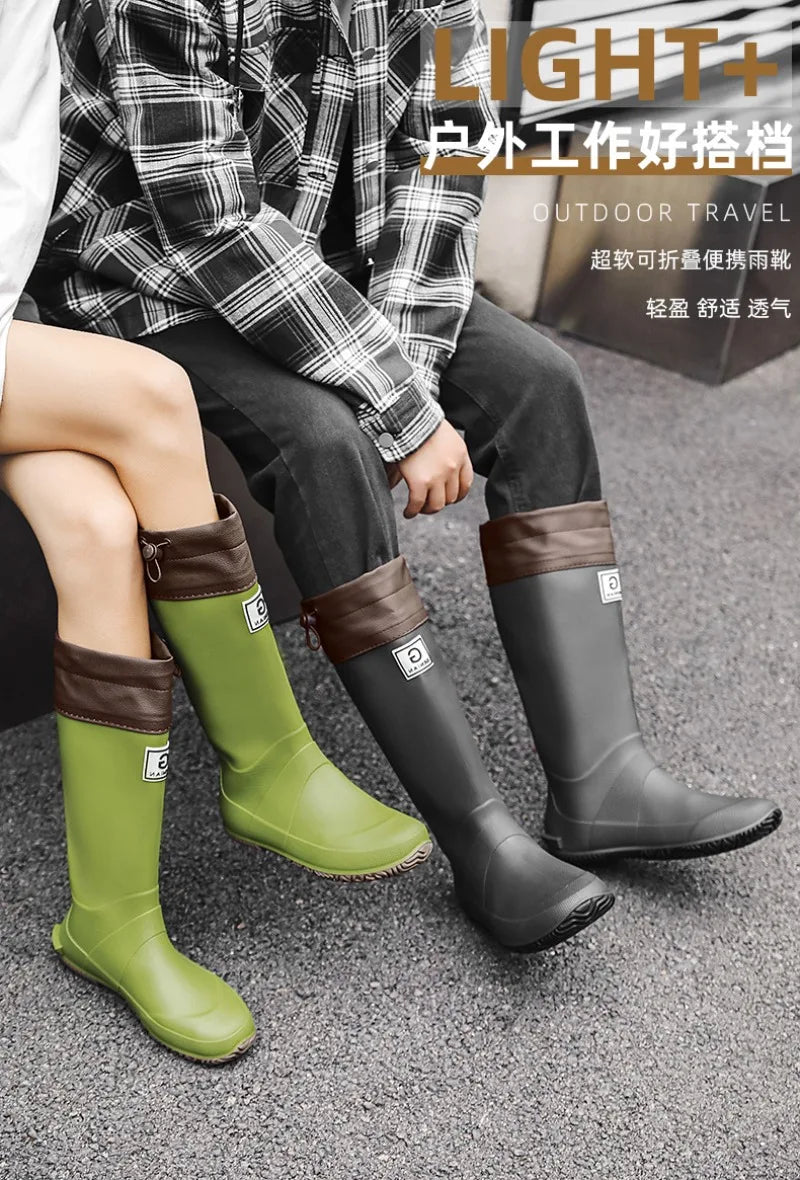 Men Women Rain Boots Fashion Long-Tube Rubber Shoes Non-Slip Fishing Boots Outdoor Waterproof Work Boots Couple Rubber Galoshes