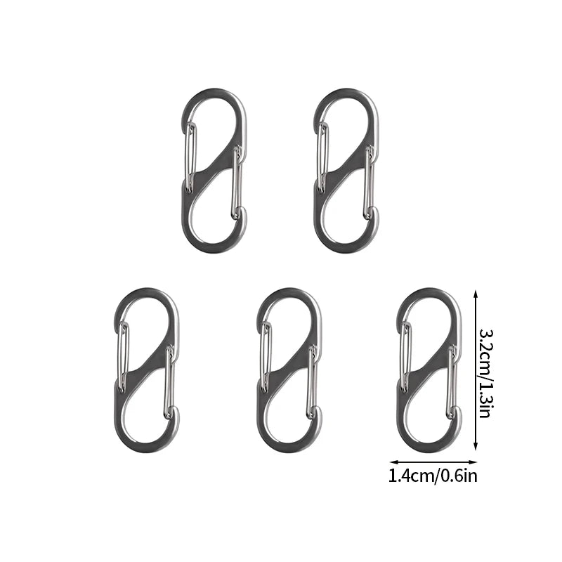 5PCS Tactical S Type Carabiner Camping Equipment Anti-Theft Aluminium Alloy Carabiner Mini Keychain Hook Hiking Backpack Buckle