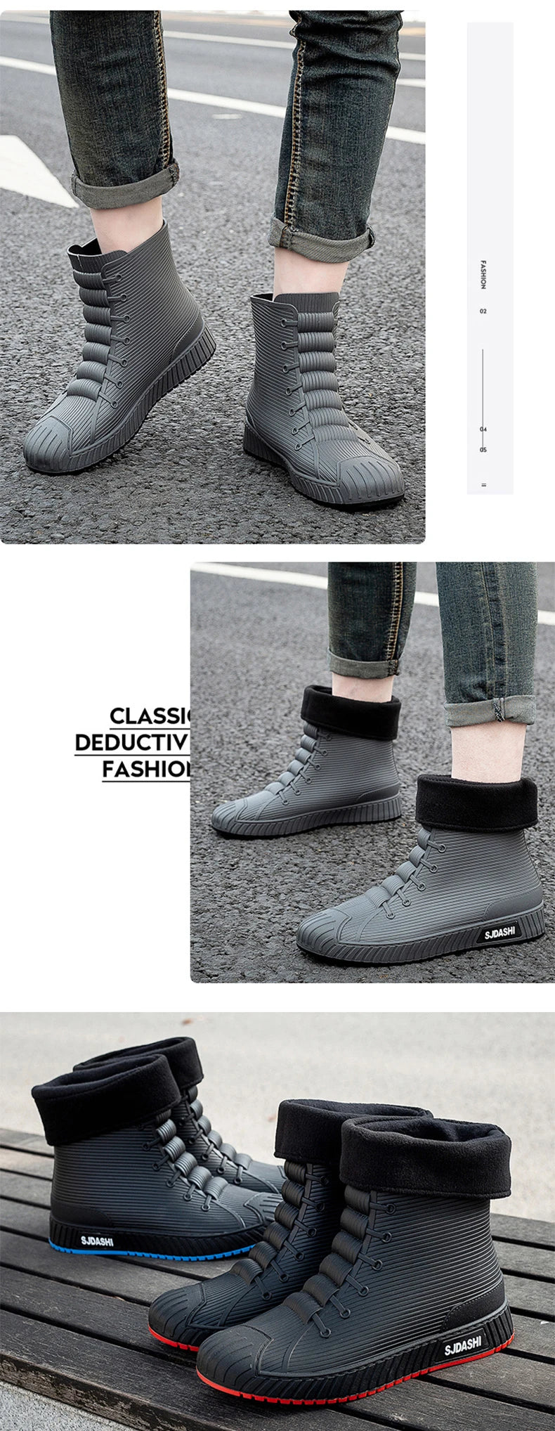 Rain BootsSummer Casual Mid-calf Waterproof Shoes Winter Lining With Fleece Warm Anti-slip Wear-resistant Outdoor