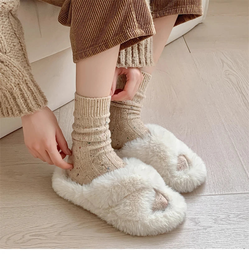Women's Socks Winter New Novelty Fashion Japanese Style Casual Crew Socks Warm Striped Autumn Simple Wool Socks For Girls Trendy