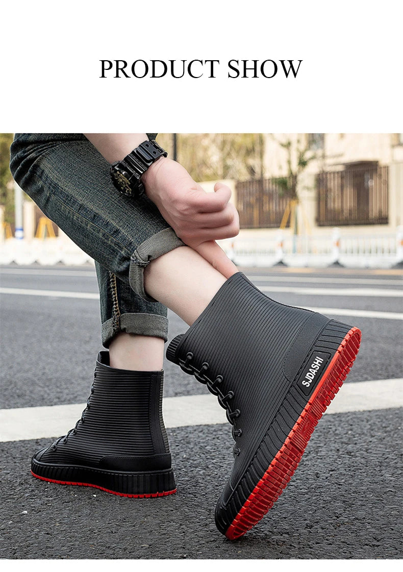 Rain BootsSummer Casual Mid-calf Waterproof Shoes Winter Lining With Fleece Warm Anti-slip Wear-resistant Outdoor