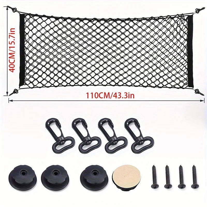 Stretchable Trunk Cargo Storage Net with Hooks for Car
