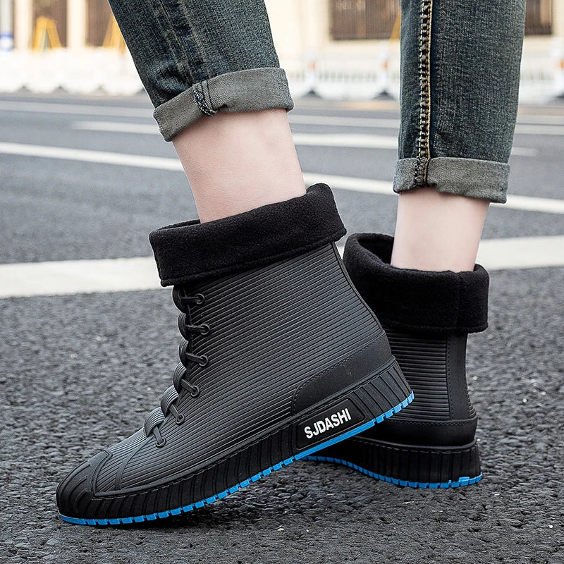 Rain BootsSummer Casual Mid-calf Waterproof Shoes Winter Lining With Fleece Warm Anti-slip Wear-resistant Outdoor