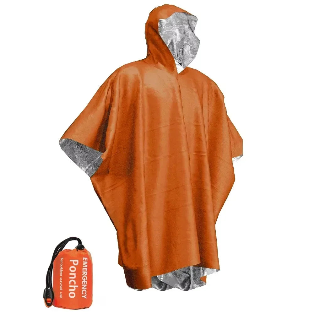 Emergency Water Proof Raincoat Aluminum Film Disposable Poncho Cold Insulation Rainwear Blankets Survival Tool Camping Equipment