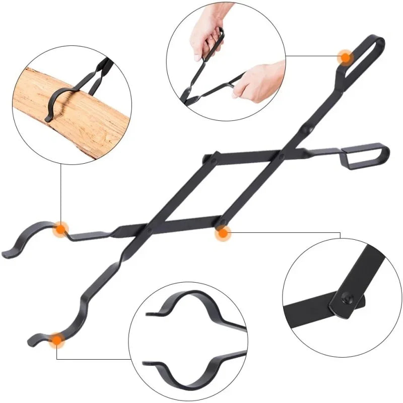 Outdoor Campfire Fireplace Tongs 66CM Long Heavy Duty Wrought Iron Log Grabber for Camping Fire Pit Campfire Bonfire Fireplace