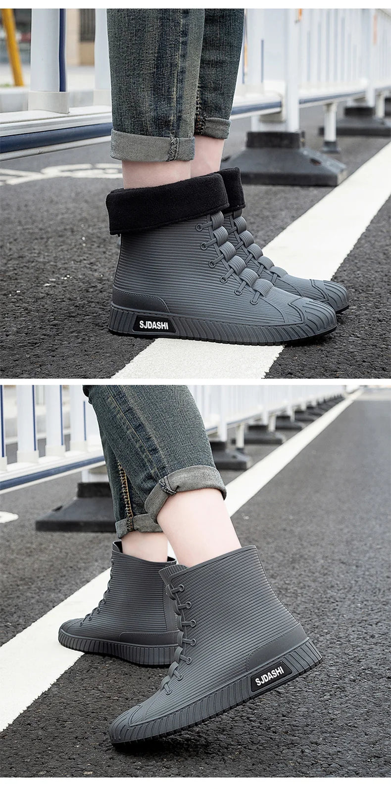 Rain BootsSummer Casual Mid-calf Waterproof Shoes Winter Lining With Fleece Warm Anti-slip Wear-resistant Outdoor