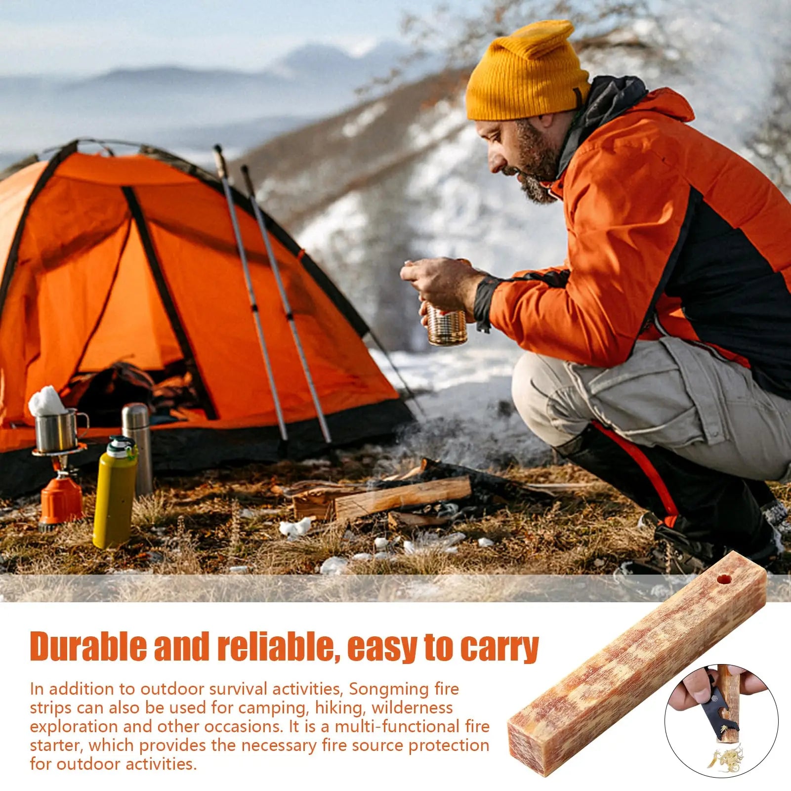 Rafford 2Pcs Pure natural ignition matches pine wood kindling matches outdoor fire making tools outdoor camping survival tools