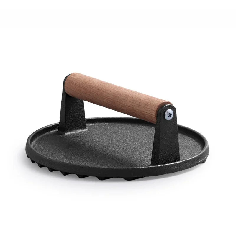 Cast Iron Steak Burger Press Round Rectangular Uncoated Heavy-Duty Meat Press with Handle for Outdoor Grill Food Cooking Tools