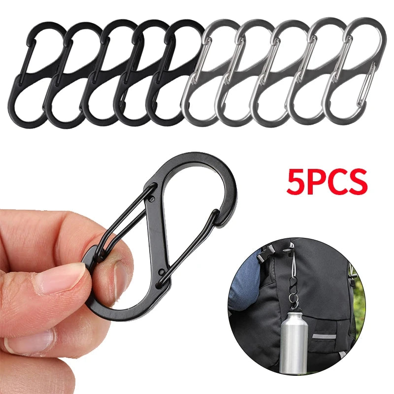 5PCS Tactical S Type Carabiner Camping Equipment Anti-Theft Aluminium Alloy Carabiner Mini Keychain Hook Hiking Backpack Buckle