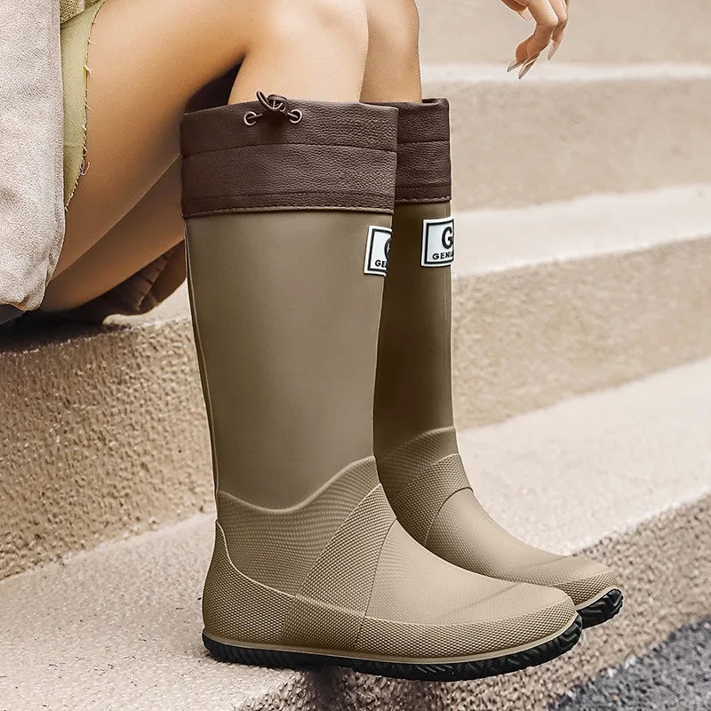 Men Women Rain Boots Fashion Long-Tube Rubber Shoes Non-Slip Fishing Boots Outdoor Waterproof Work Boots Couple Rubber Galoshes