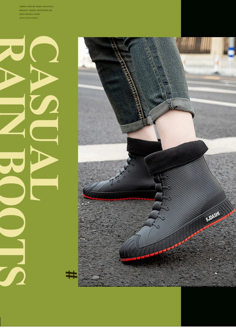 Rain BootsSummer Casual Mid-calf Waterproof Shoes Winter Lining With Fleece Warm Anti-slip Wear-resistant Outdoor