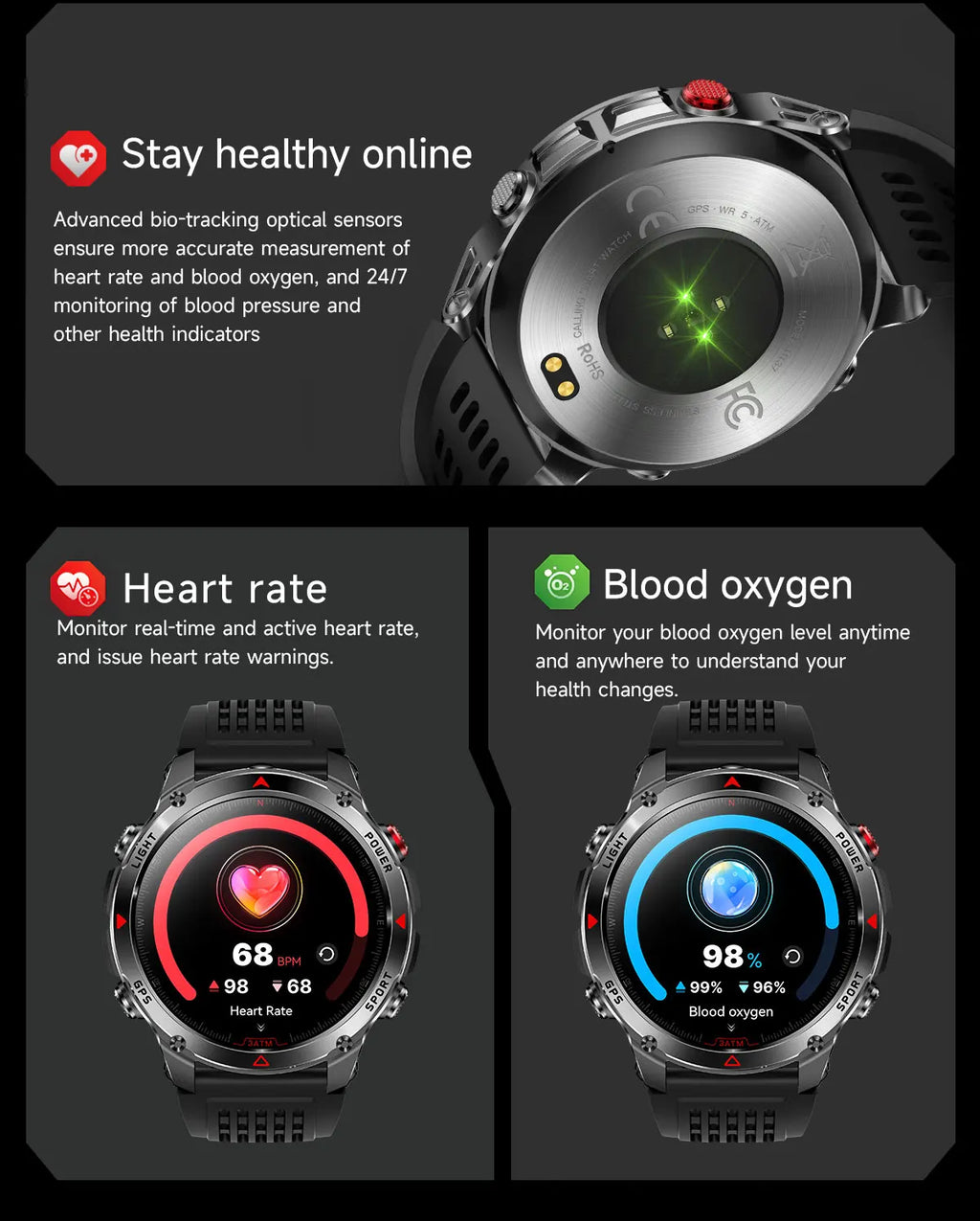 2025New Outdoor Military Smart Watch Men 1.46" AMOLED Built-in GPS Compass Altimeter 3ATM Waterproof Clock BT Call SmartWatches