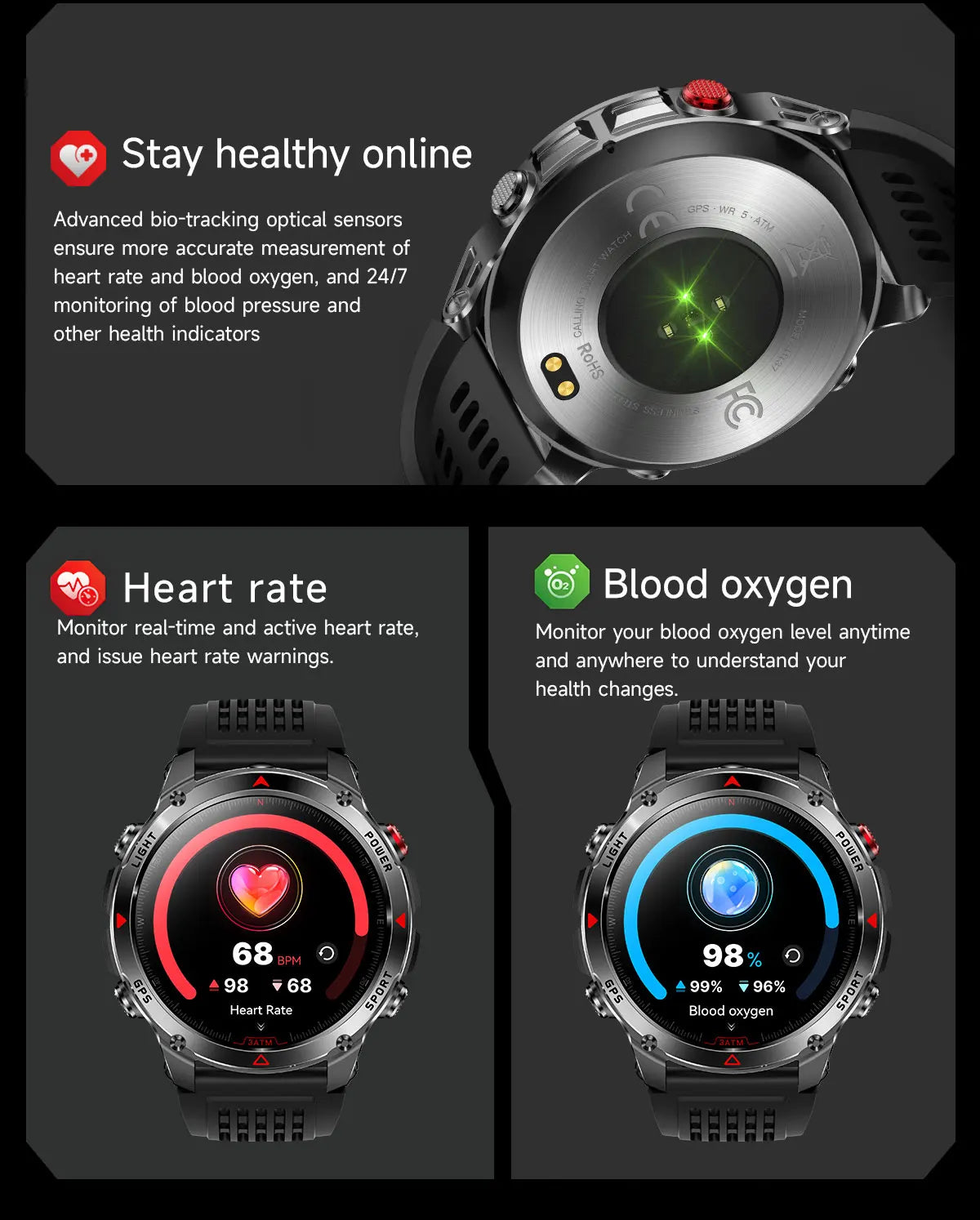 2025New Outdoor Military Smart Watch Men 1.46" AMOLED Built-in GPS Compass Altimeter 3ATM Waterproof Clock BT Call SmartWatches