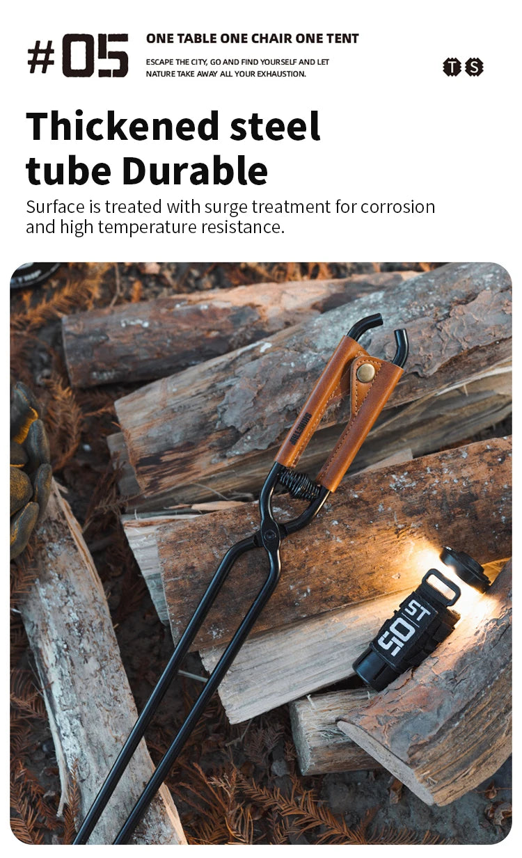 ShineTrip New Outdoor Camping Fire Poker Thickened anti-scald carbon steel fire poker Picnic BBQ lightweight portable