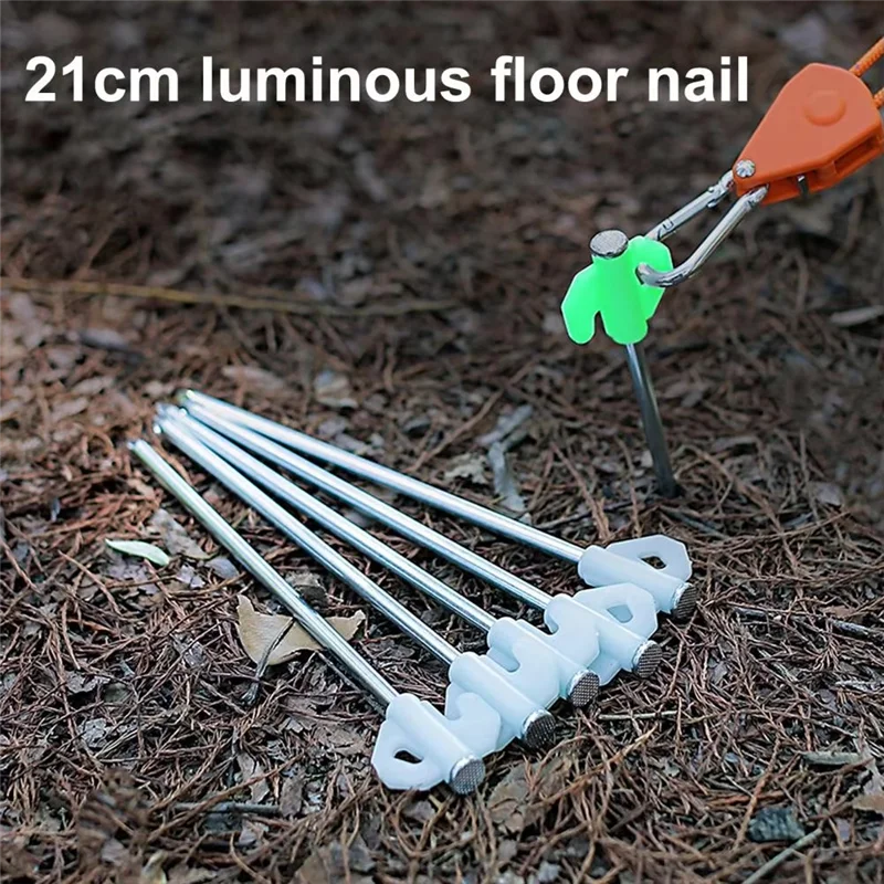 10 Pcs Tent Pegs Set Florescent Metal Stakes