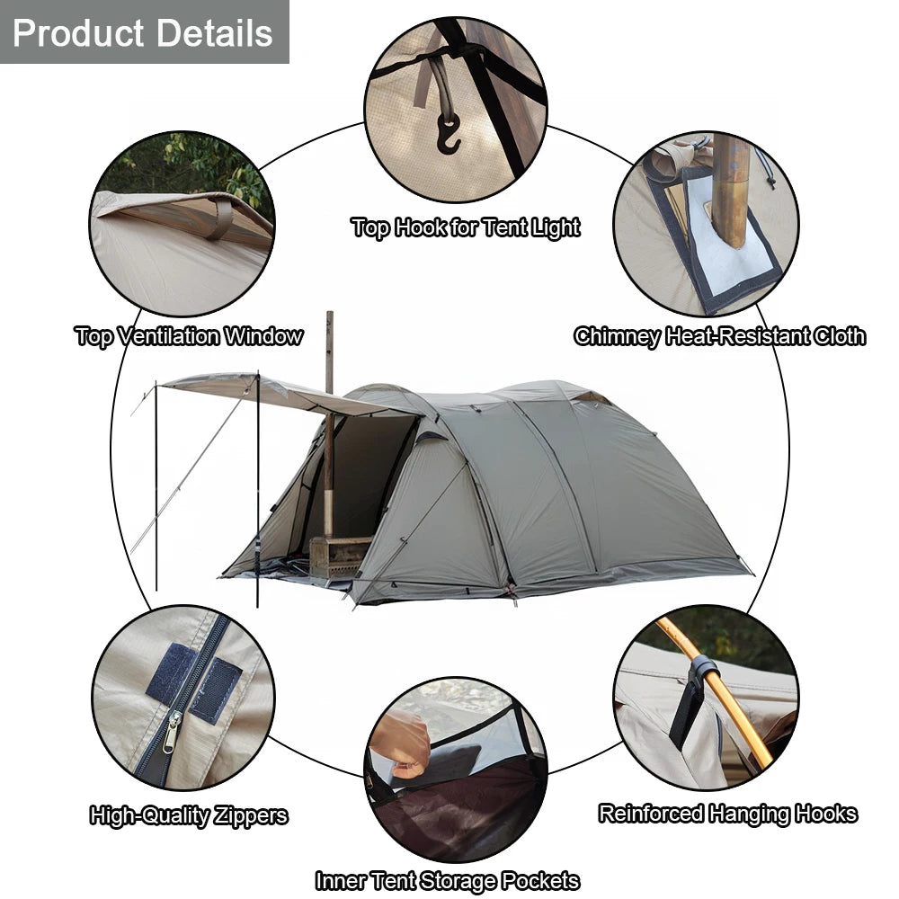 Flame Retardant 2 Person Chimney Hot Tent with Stove Jack