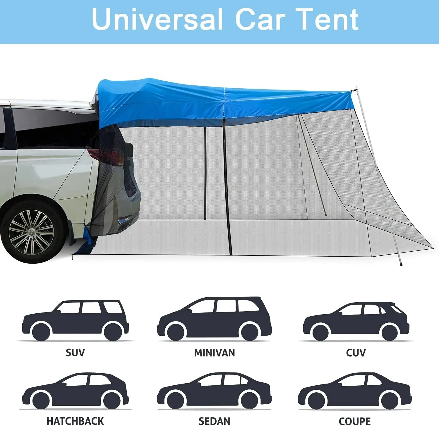 Car Awning Sun Shelter With Mosquito Net, Portable Suv Tent