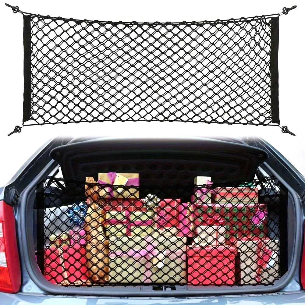 Stretchable Trunk Cargo Storage Net with Hooks for Car
