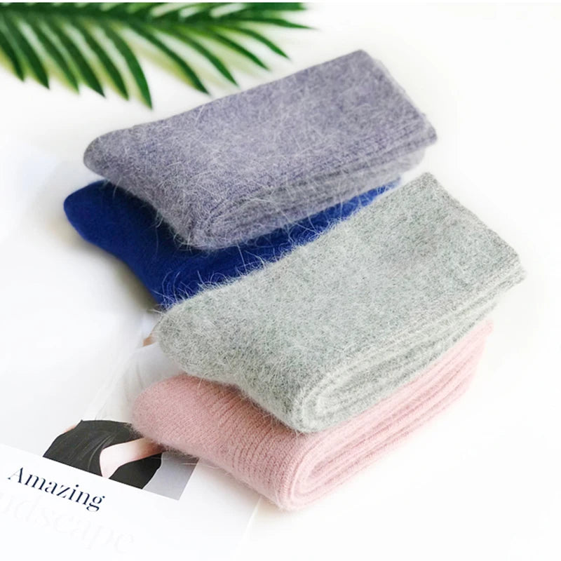 Wool Socks for Women Autumn Winter Medium Tube Socks Thickened With Wool Warm Rabbit Hair Socks Winter Black Cashmere Stockings