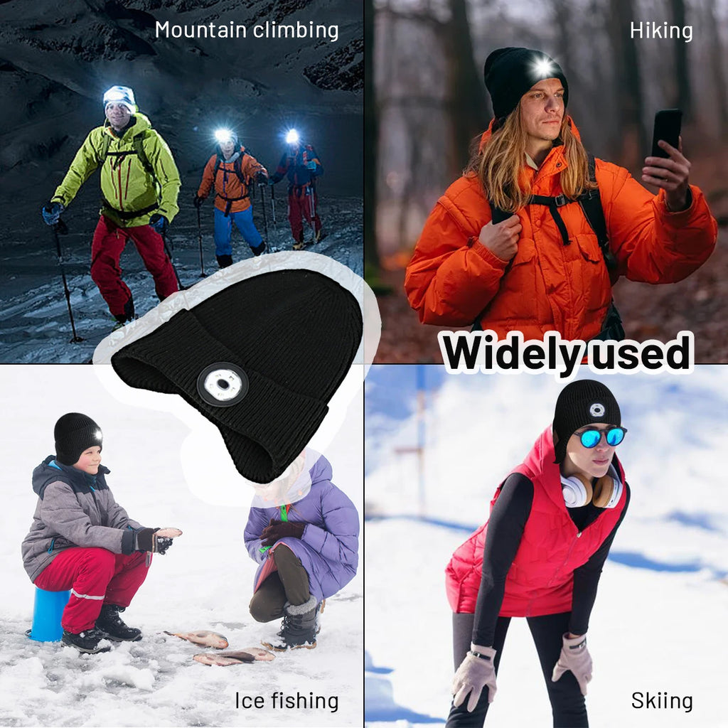 Winter LED Bluetooth Headphones Hat Outdoor Warm Stereo Music Headset Handsfree Call Rechargeable Earphone Washable Cap Gifts