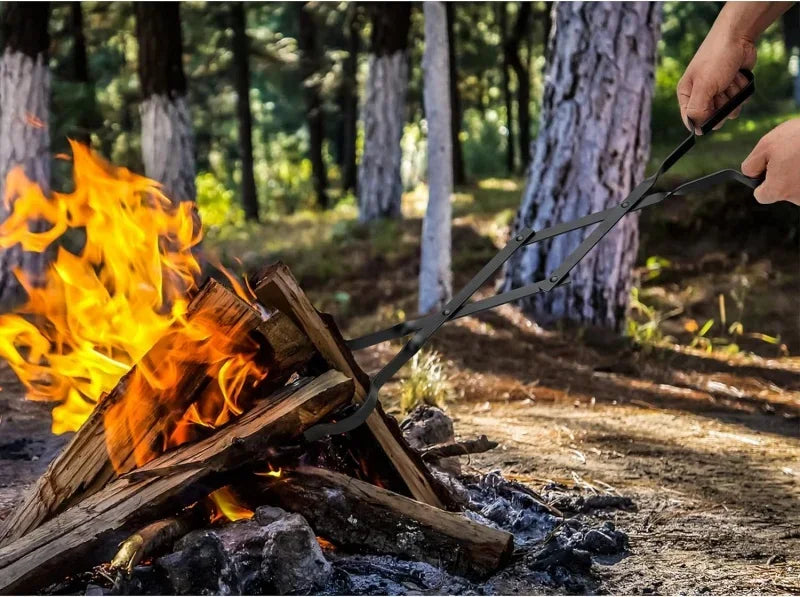 Outdoor Campfire Fireplace Tongs 66CM Long Heavy Duty Wrought Iron Log Grabber for Camping Fire Pit Campfire Bonfire Fireplace