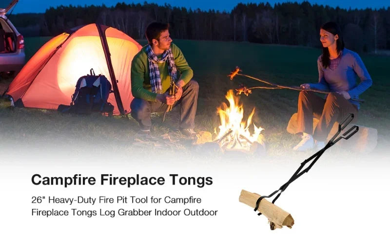 Outdoor Campfire Fireplace Tongs 66CM Long Heavy Duty Wrought Iron Log Grabber for Camping Fire Pit Campfire Bonfire Fireplace