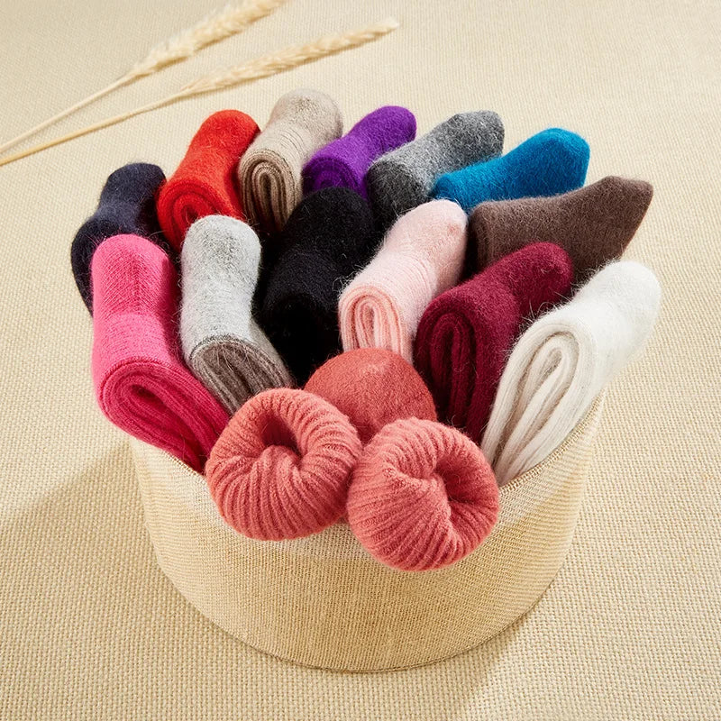Wool Socks for Women Autumn Winter Medium Tube Socks Thickened With Wool Warm Rabbit Hair Socks Winter Black Cashmere Stockings