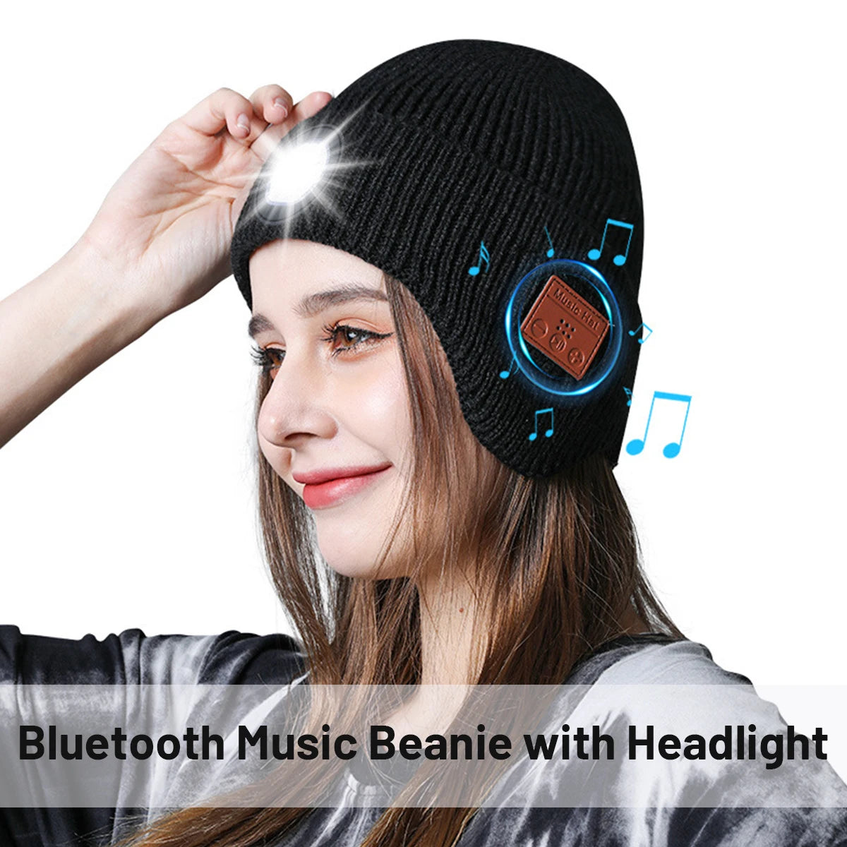 Winter LED Bluetooth Headphones Hat Outdoor Warm Stereo Music Headset Handsfree Call Rechargeable Earphone Washable Cap Gifts