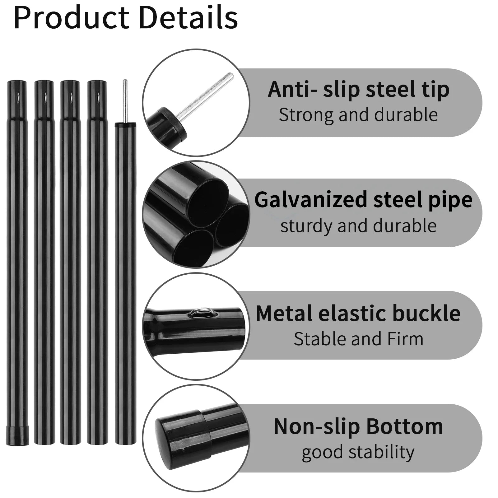 Telescopic Tent Poles Set of 2 Universal Adjustable Aluminium