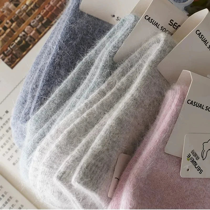 Wool Socks for Women Autumn Winter Medium Tube Socks Thickened with Wool Warm Rabbit Hair Socks Winter Black Cashmere Stockings