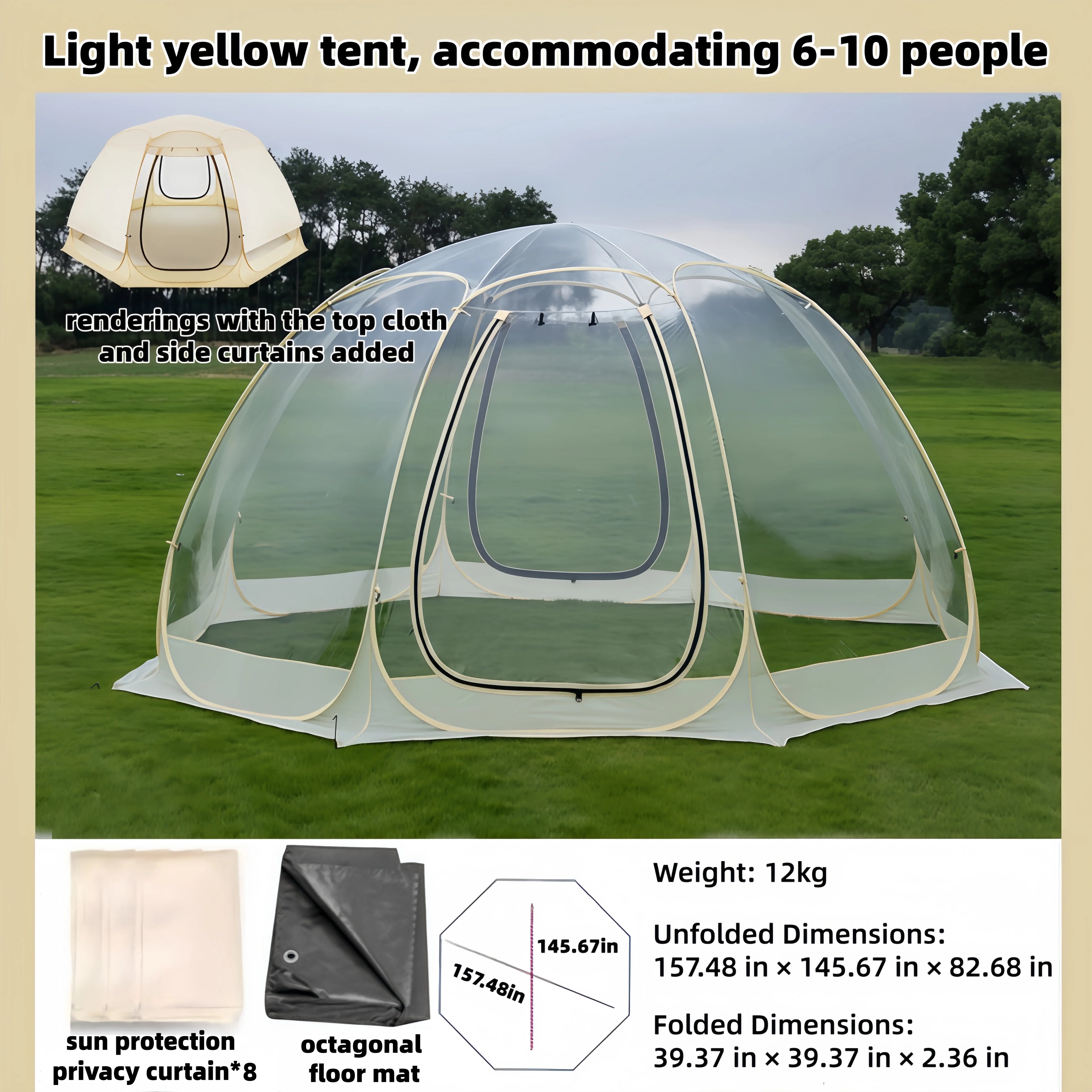Window Outdoor Sun Room Tents Transparent Camping Tent 4-8 Person Star Dome Tent Portable Spherical Tents 360 Degree Panoramic