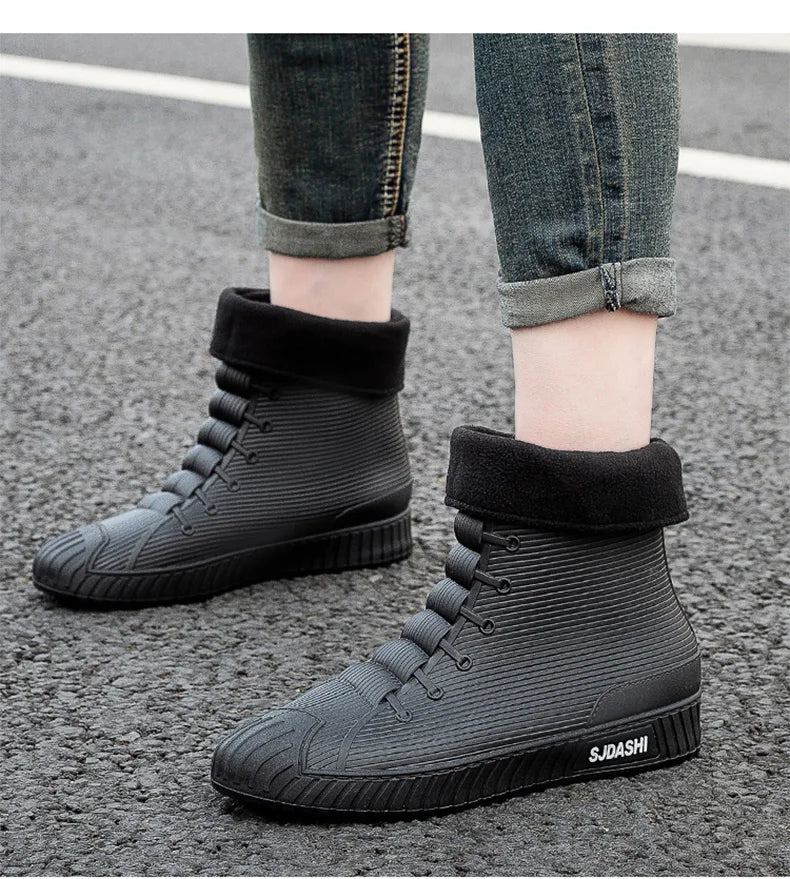 Rain BootsSummer Casual Mid-calf Waterproof Shoes Winter Lining With Fleece Warm Anti-slip Wear-resistant Outdoor