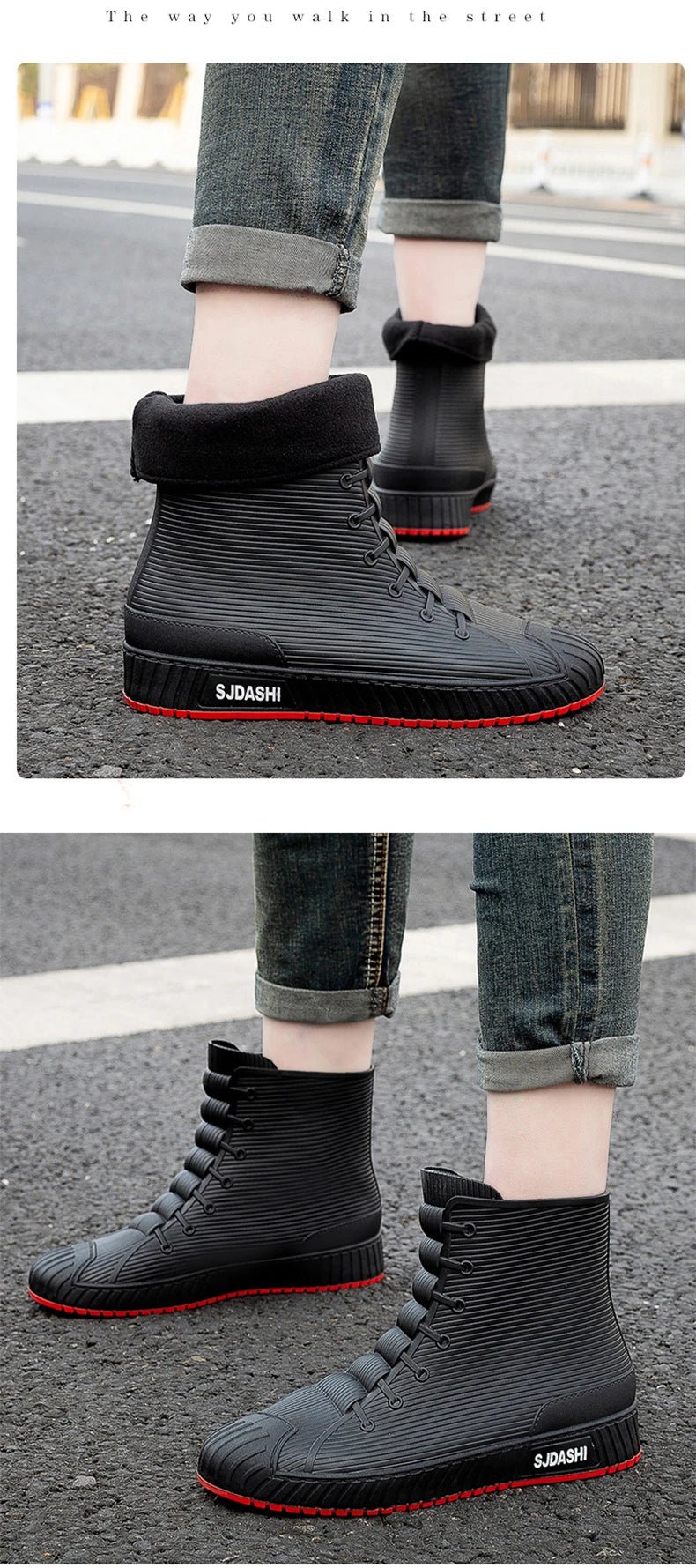 Rain BootsSummer Casual Mid-calf Waterproof Shoes Winter Lining With Fleece Warm Anti-slip Wear-resistant Outdoor