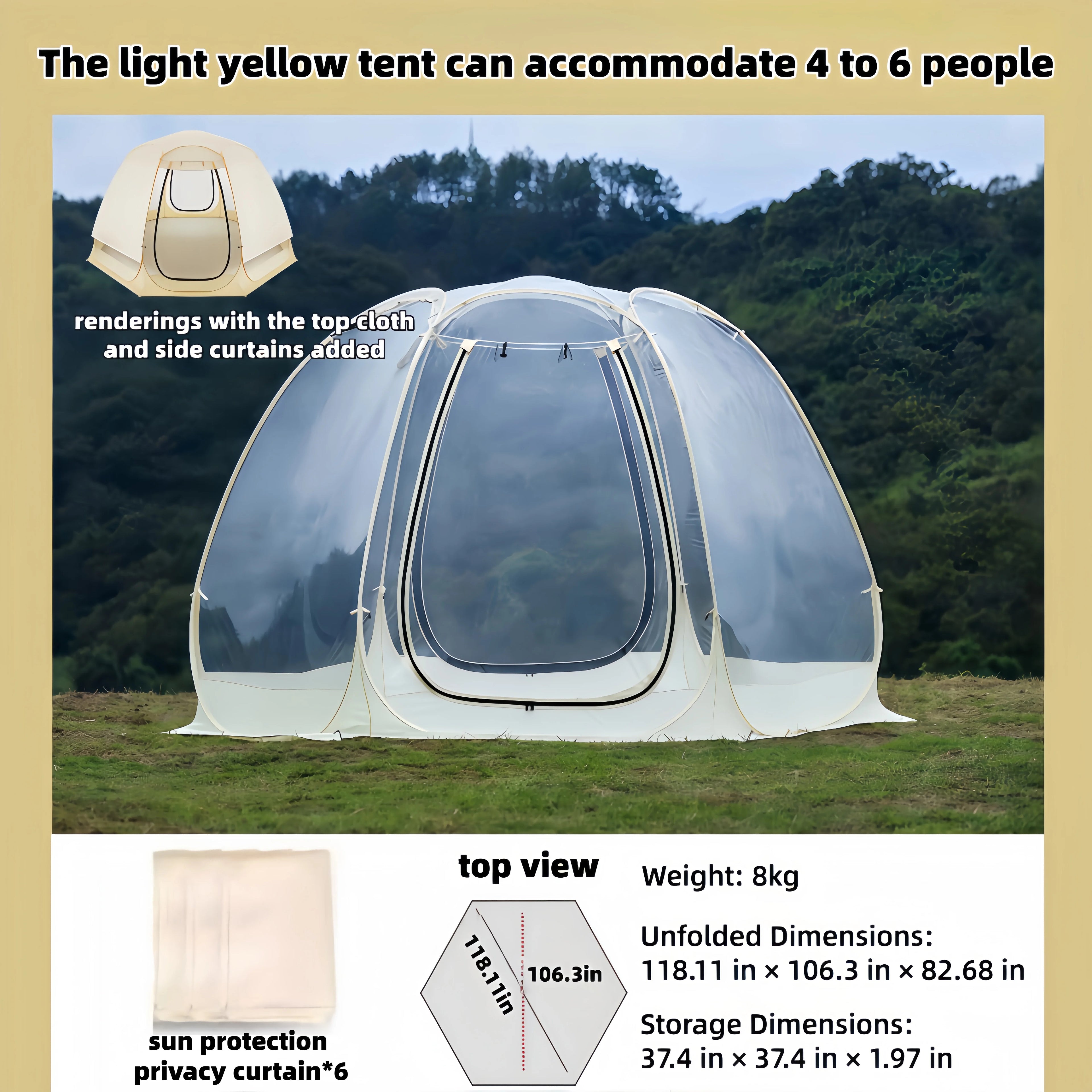 Window Outdoor Sun Room Tents Transparent Camping Tent 4-8 Person Star Dome Tent Portable Spherical Tents 360 Degree Panoramic