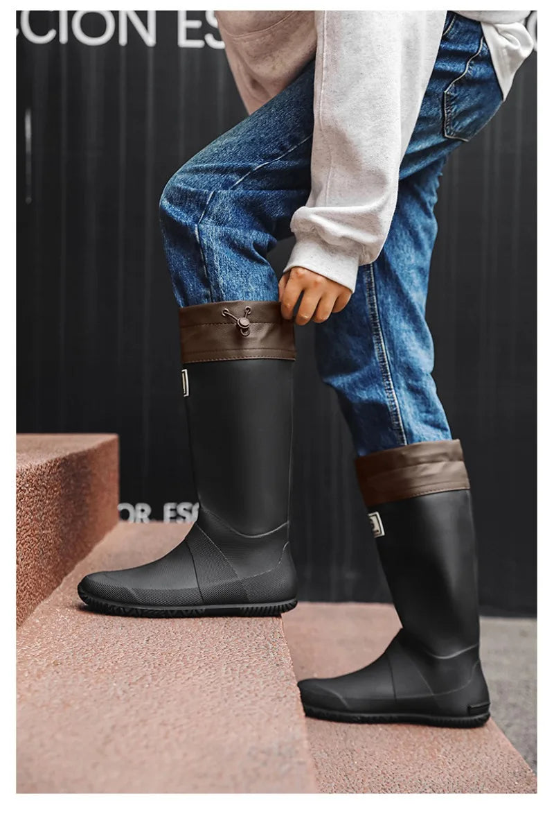 Men Women Rain Boots Fashion Long-Tube Rubber Shoes Non-Slip Fishing Boots Outdoor Waterproof Work Boots Couple Rubber Galoshes