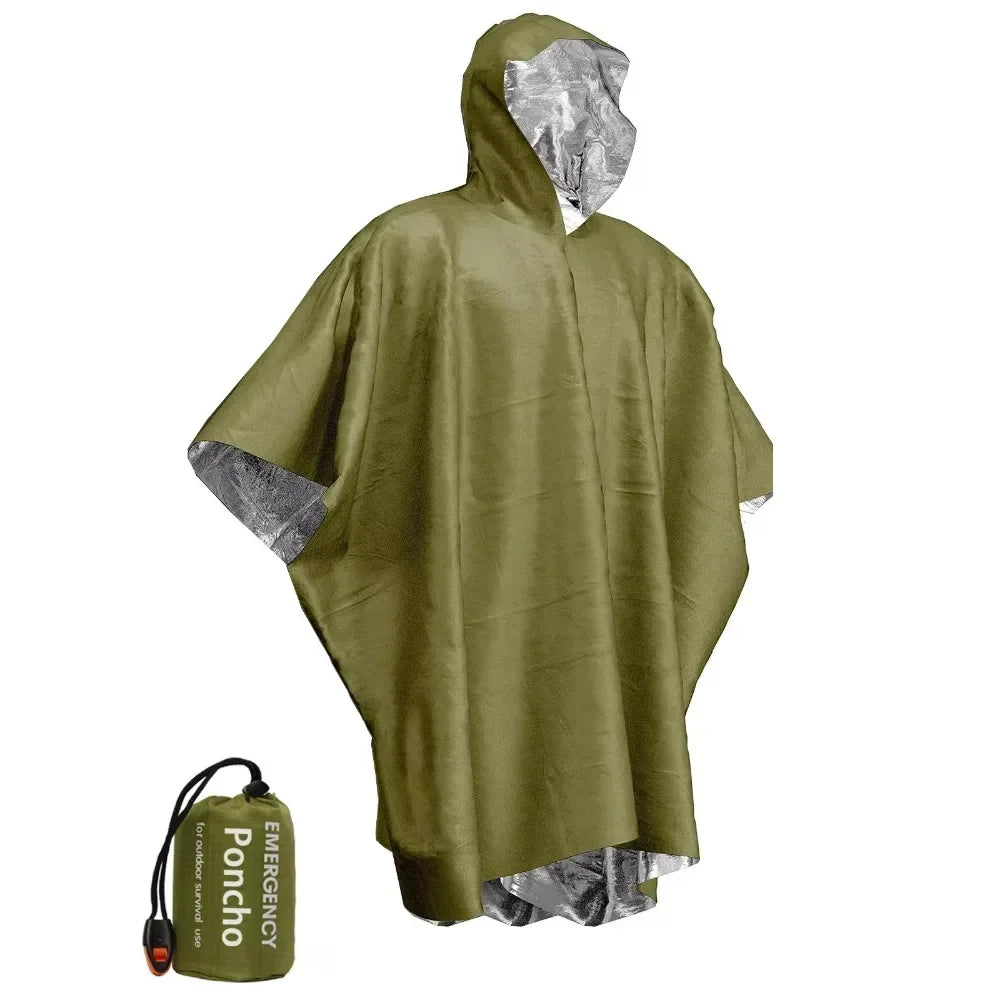 Emergency Water Proof Raincoat Aluminum Film Disposable Poncho Cold Insulation Rainwear Blankets Survival Tool Camping Equipment