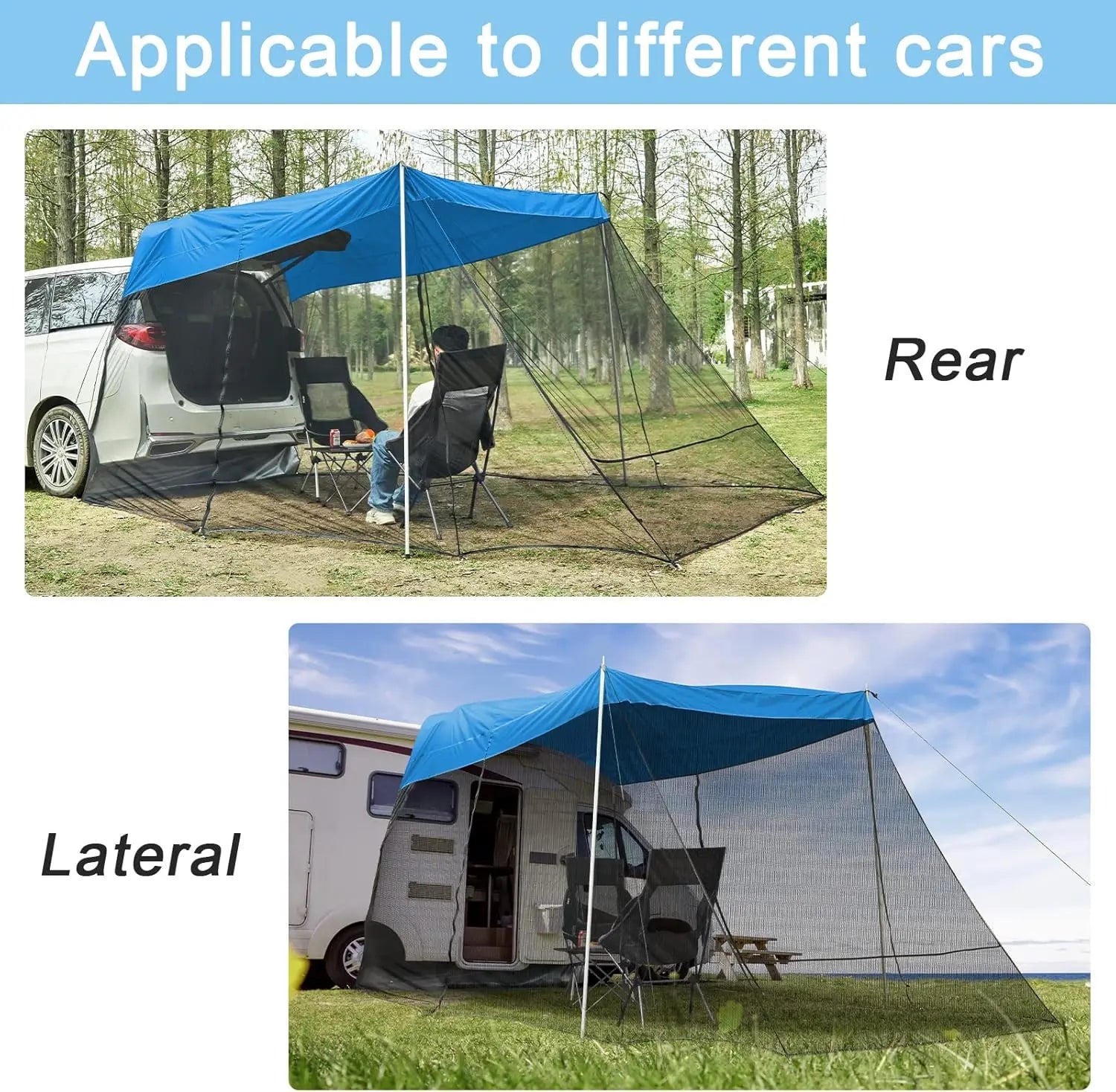 Car Awning Sun Shelter With Mosquito Net, Portable Suv Tent