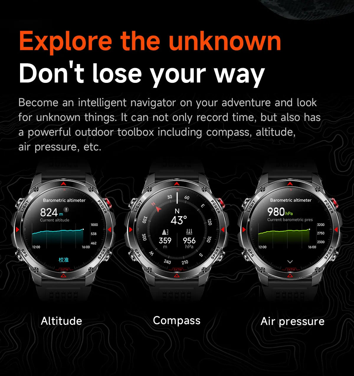 2025New Outdoor Military Smart Watch Men 1.46" AMOLED Built-in GPS Compass Altimeter 3ATM Waterproof Clock BT Call SmartWatches