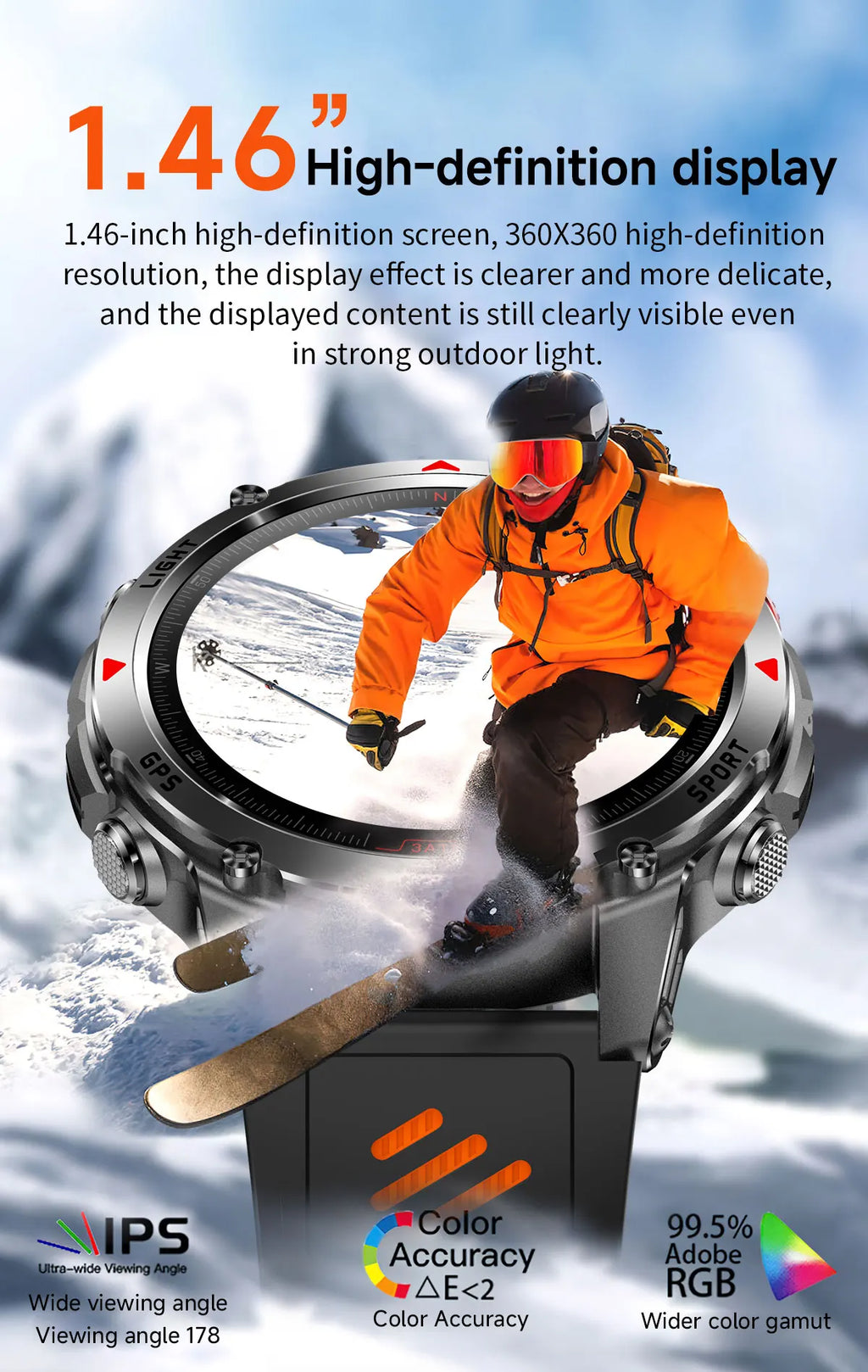 2025New Outdoor Military Smart Watch Men 1.46" AMOLED Built-in GPS Compass Altimeter 3ATM Waterproof Clock BT Call SmartWatches