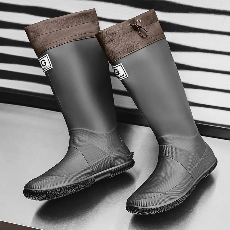 Men Women Rain Boots Fashion Long-Tube Rubber Shoes Non-Slip Fishing Boots Outdoor Waterproof Work Boots Couple Rubber Galoshes
