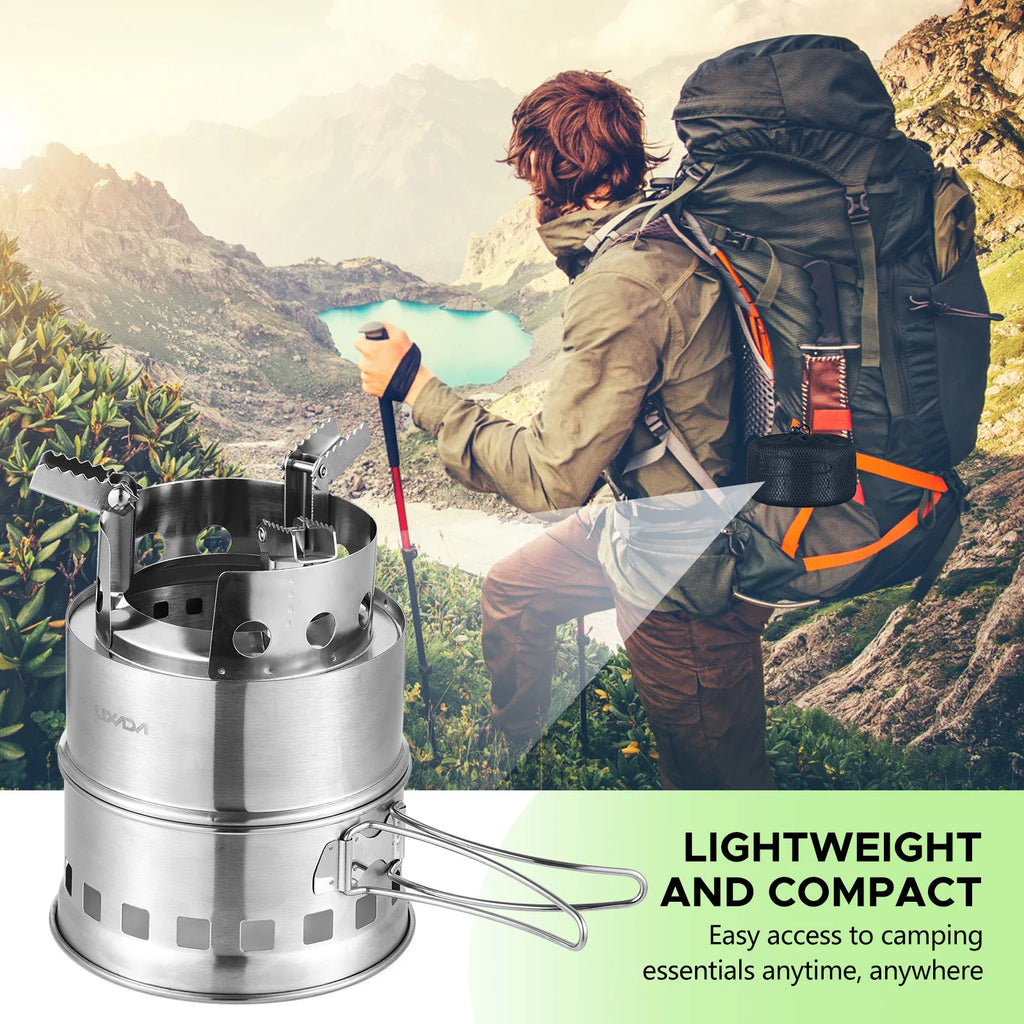 Portable Camping Stove Alcohol Wood Burning Survival Stove for Outdoor Backpacking Picnics and BBQs Small Dual Fuel Camp Stove