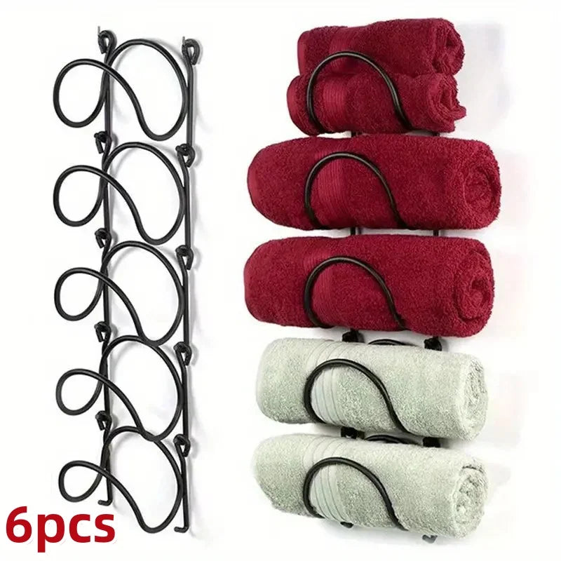 2-6Pcs Wall Mounted Towel Rack with Hooks