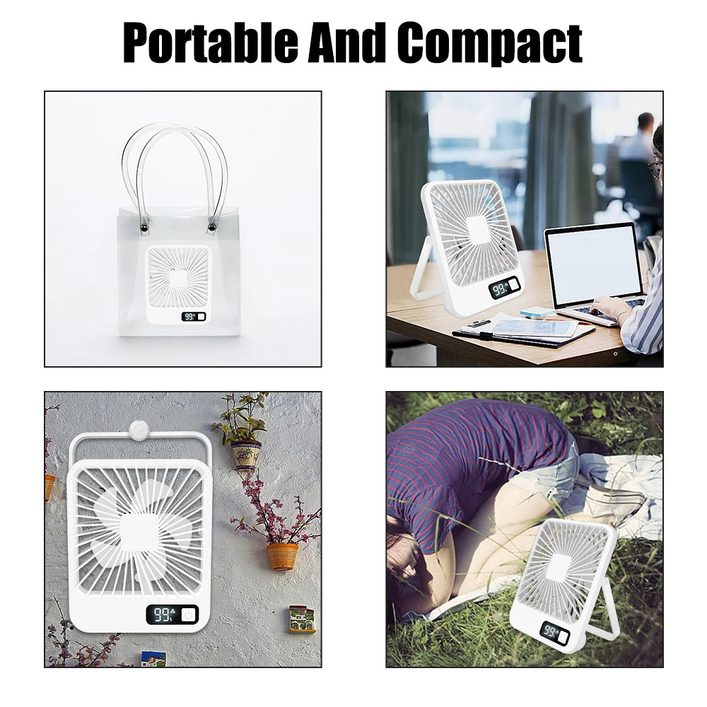 Table Fan Battery Rechargeable, 2000mAh 180° Foldable Portable Personal Fan With Power Display Ultra Quiet Suitable for Home