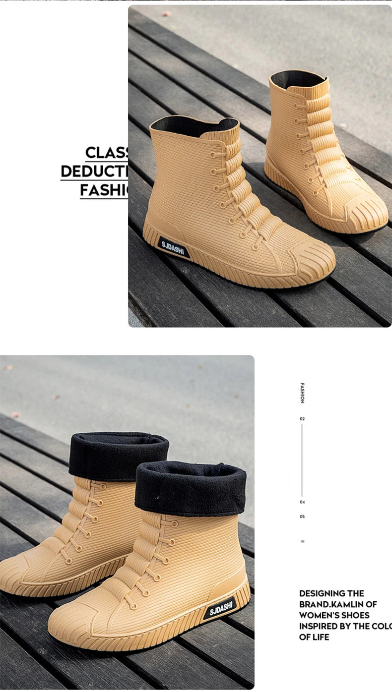 Rain BootsSummer Casual Mid-calf Waterproof Shoes Winter Lining With Fleece Warm Anti-slip Wear-resistant Outdoor