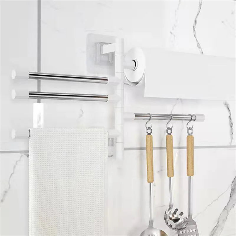 Bathroom Rotation Towel Storage Rack Punch-Free Stainless Steel