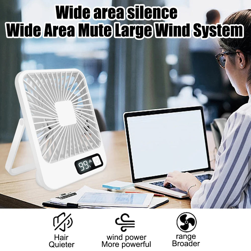 Table Fan Battery Rechargeable, 2000mAh 180° Foldable Portable Personal Fan With Power Display Ultra Quiet Suitable for Home