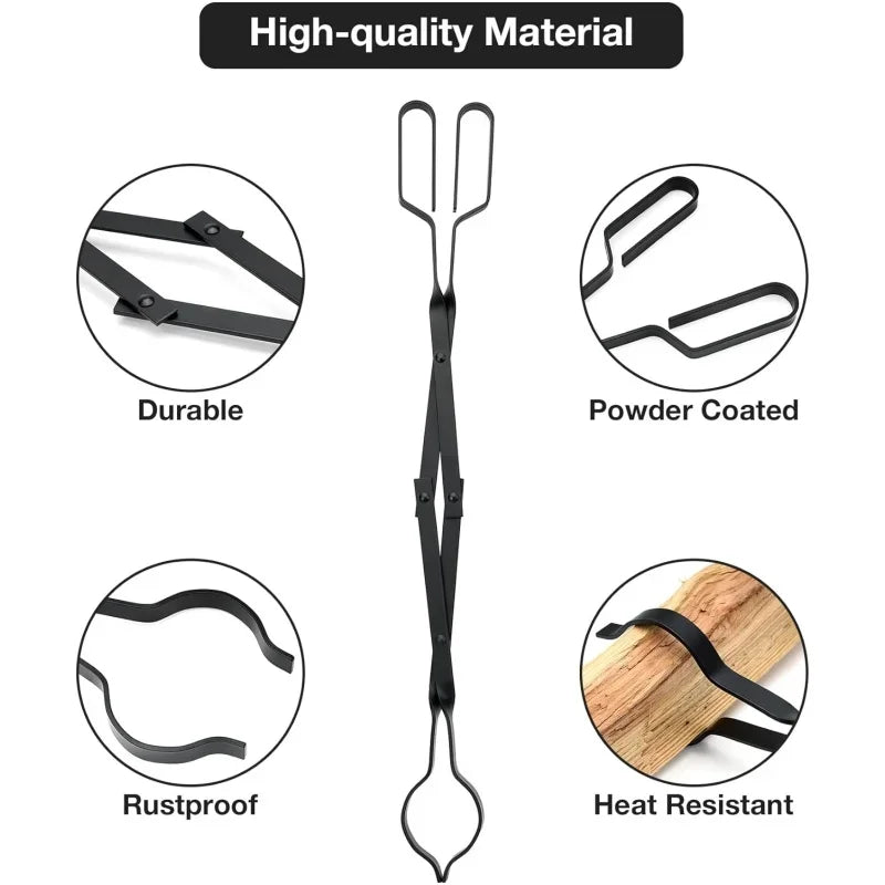 Outdoor Campfire Fireplace Tongs 66CM Long Heavy Duty Wrought Iron Log Grabber for Camping Fire Pit Campfire Bonfire Fireplace