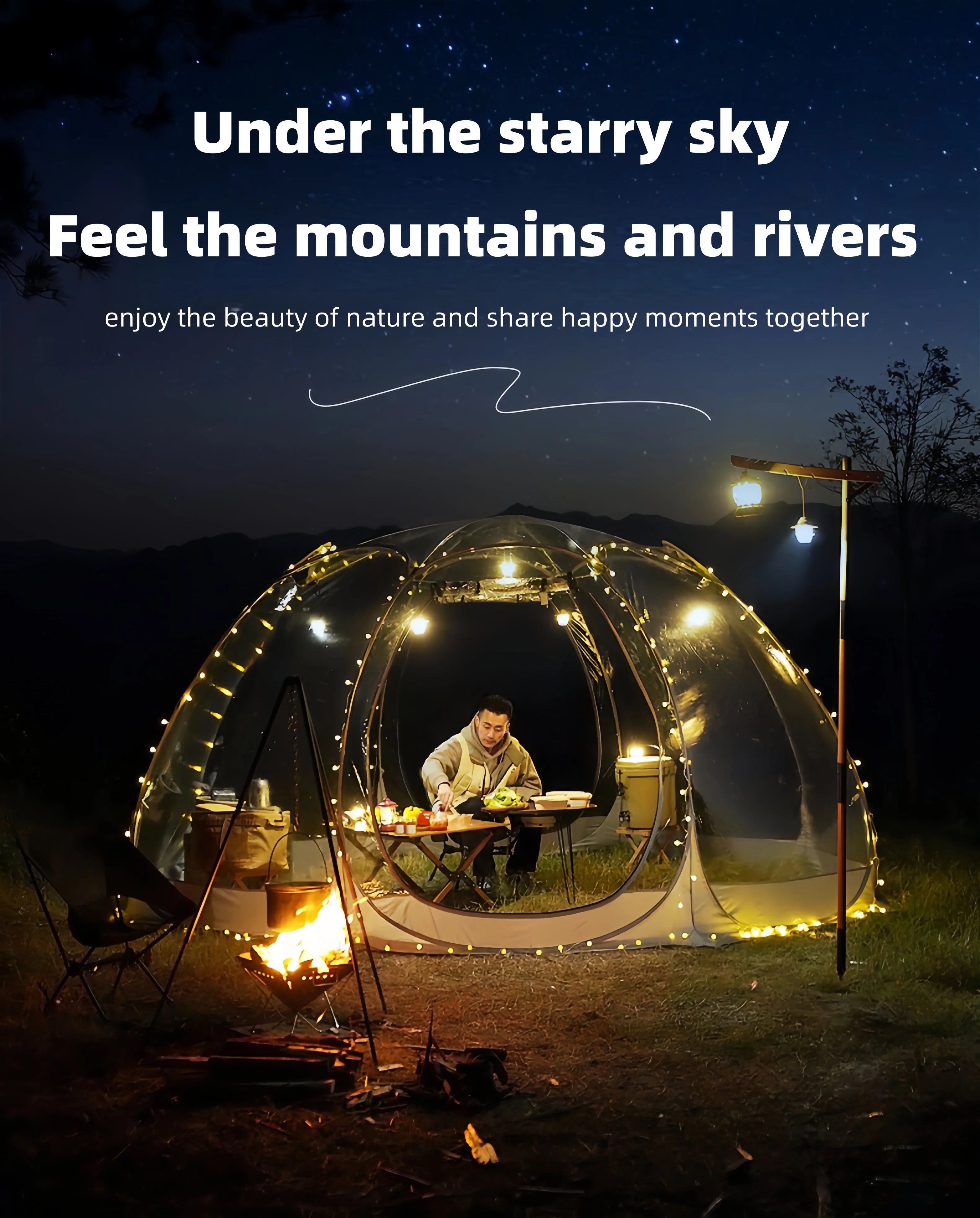 Window Outdoor Sun Room Tents Transparent Camping Tent 4-8 Person Star Dome Tent Portable Spherical Tents 360 Degree Panoramic
